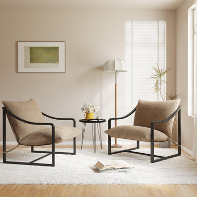 Modern Sling Accent Chair, Comfy Fabric Living Room Chairs With Heavy Duty Metal Frame, Set Of 2 by Ebern Designs