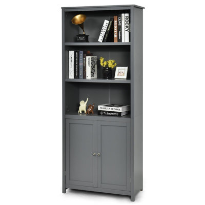 Standing Wooden Bookcase with 3 Tier Open Book Shelving and Double Doors by Lark Manor