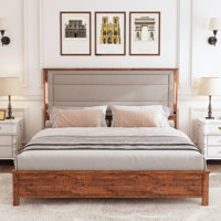 Wooden Bed Frame with Tall Headboard