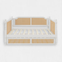 Retro Curved Rattan Daybed with Pull Out Under-Bed Trundle, French Provincial design
