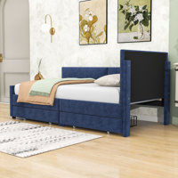 Wood Twin L-Shaped Upholstered Bed with 2 Storage Drawers by Lark Manor