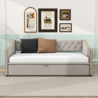 Cristaly Wood Upholstered daybed with Pop Up Twin Trundle by Lark Manor