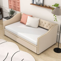 Cristaly Wood Upholstered daybed with Pop Up Twin Trundle by Lark Manor