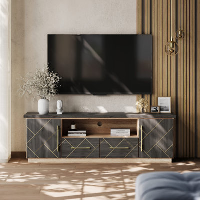 70 Inch TV Stands with 2 Drawers and Open Shelves (Espresso Black) by Millwood Pines