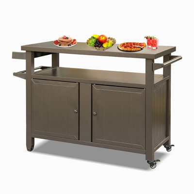 Vaydah Grill Carts Outdoor Storage Cabinet with Wheels, Metal Outdoor Grill Table Kitchen Dining Table Cooking Prep BBQ Table for Patio, Kitchen Isla by Winston Porter