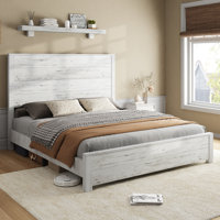 51.2" Solid Wood Bed Frame, Rustic Platform Bed With Spliced Headboard by Lark Manor