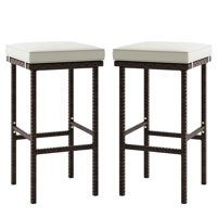 Wicker Bar Stools Set Of 2 With Removable Seat Cushions Footrest Support 400 Lbs by Ebern Designs