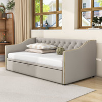 Twin Wood Upholstered daybed with Twin Trundle