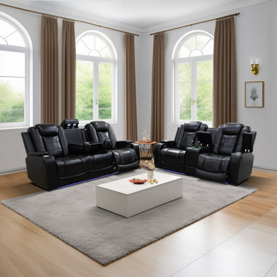 Electric 2-Piece Breathing Leather Living Room Recliner Set, Sofa&Loveseat by Ivy Bronx