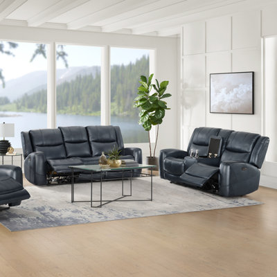 Lark Manor™ Cynita Leather Power Recling Sofa and Loveseat, Chesapeake Blue by Lark Manor