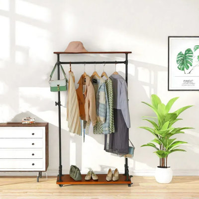 Clothing Rack Heavy Duty Commercial Garment Rack 70.9X39.4 Inch Rolling Clothes Rack Industrial Pipe Clothing Shelf With Wheels Garment Racks For Hang by Trent Austin Design