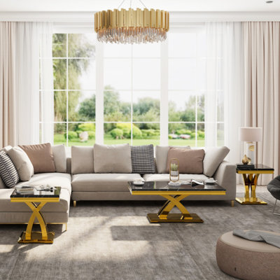 3 Piece Black And Gold Living Room Table Set by Everly Quinn