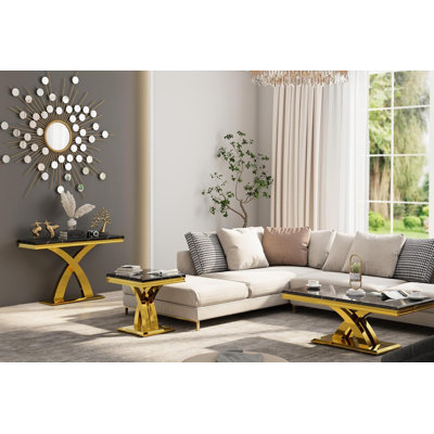 3 Piece Black And Gold Living Room Table Set by Everly Quinn