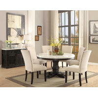 Kyeann 7-ps Casual Dining Table Set Include 1 Dining Table, 6 Side Chairs, 7-person Marble Dining Set by Canora Grey