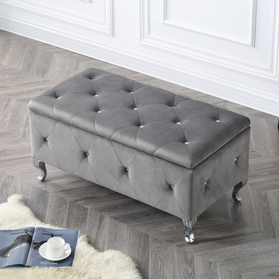 Glam Storage Ottoman Bench, Upholstered Tufted Bench by Rosdorf Park