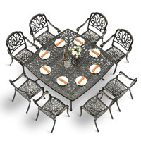 Bloomsbury Market 9-piece Outdoor Furniture Dining Set For 8, All-weather Cast Aluminum Patio Table And Chairs Set With 8 Chairs, 63.98" Large Square