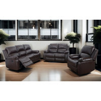 3-piece Bonded Leather Manual Reclining Living Room Sofa Set by Ebern Designs