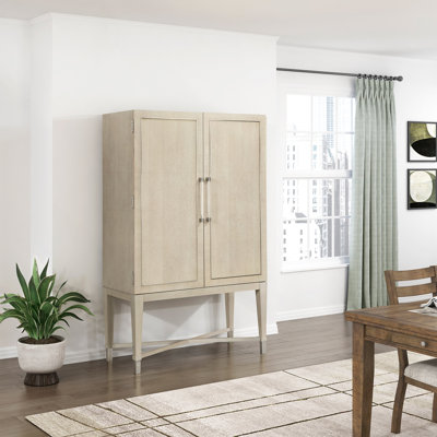 Darnasia 42"W Oak Display Cabinet with Mirrored Interior, LED Lighting & Stemware Rack and Glass Shelves by Lark Manor