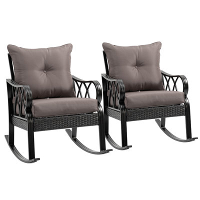 2 Piece Outdoor Wicker Rocking Chairs with Cushions, Gray by Lark Manor