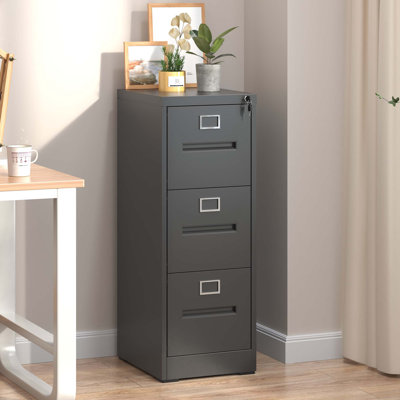 3 Drawer Metal Vertical Filing Cabinet with with Label Frames & Lock - Enhanced Organization Solution by Latitude Run