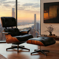 Genuine Leather Swivel Lounge Chair With Ottoman Accent Chair For Modern Living by George Oliver