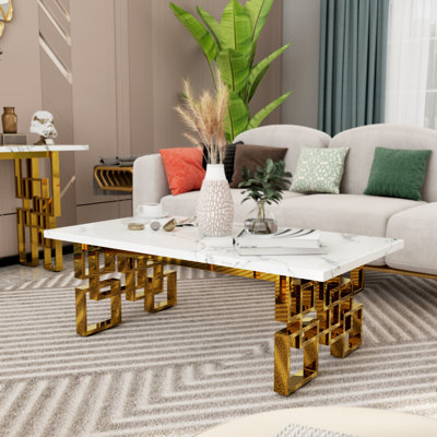 3 Piece White And Gold Living Room Table Set by Everly Quinn