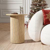 Chibuzor 22"Tall Pedestal Wood Round End Table, Handcrafted Solid Wood Fluted Design by Latitude Run