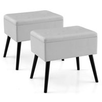 2 Pcs Velvet Vanity Stool Ottoman With Storage Solid Wood Legs Flip-up Top by George Oliver