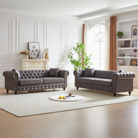 3 Seats + 3 Seats Combo Sofa Modern Living Room Sofa With Solid Wood Frame And Wooden Feet, 4 Cushions, Apartment Sofa Furniture For Living Room, Livi by Canora Grey