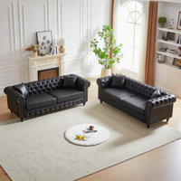 3 Seats + 3 Seats Combo Sofa Modern Living Room Sofa With Solid Wood Frame And Wooden Feet, 4 Cushions, Apartment Sofa Furniture For Living Room, Livi by Canora Grey