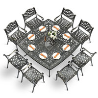 Bloomsbury Market 9-piece Outdoor Dining Set, Cast Aluminum Retro Patio Furniture Table And Chairs Set For 8, Include Large 63.98" Square Dining Table