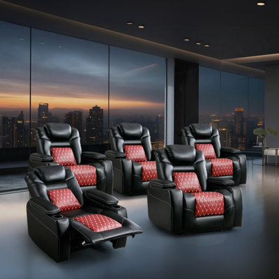 36.1" Wide Modern And Overstuffed Breathable Leather Dual Motor Power Reclining Home Theater Seat With Adjustable Headrest by Latitude Run