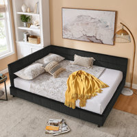 L-shape Corner Bed Frame Velvet Tufted Daybed by Mercer41