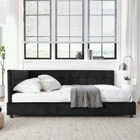 L-shape Corner Bed Frame Velvet Tufted Daybed by Mercer41