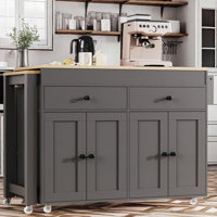 Kitchen Island With Extendable Dining Table, Wheels, Spice Rack, 2 Drawers And Cabinets by Lark Manor
