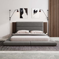 Floor Upholstered Platform Bed with Bedside Shelf by Latitude Run
