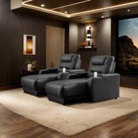 Modern Electric Power Breathable Faux Leather Reclining Home Theater Seating With Adjustable Backrests, Wireless Charging, And Cup Holder (Set Of 2) by Ebern Designs
