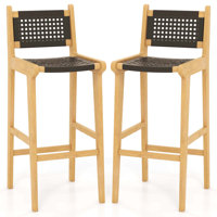 30" Teak Wood Bar Chair With Backrest & Footrest Bar Height Chair For Deck by Bay Isle Home