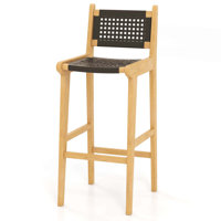 30" Teak Wood Bar Chair With Backrest & Footrest Bar Height Chair For Deck by Bay Isle Home