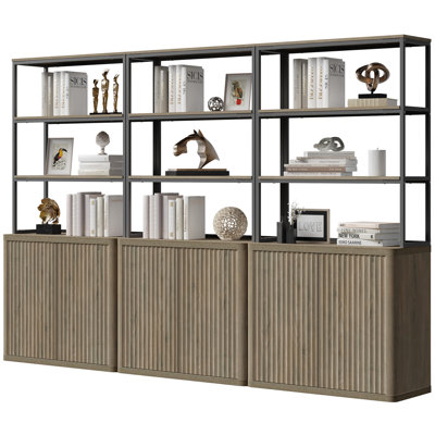 Cesiro 5 -Tier Bookcase With 2 Fluted Doors And Adjustable Shelves by Latitude Run