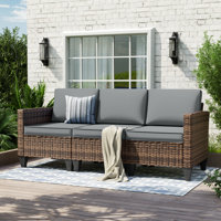 Kisner 78" W 3 - Person Outdoor Wicker Patio Sofa With Cushions by Ebern Designs