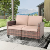 Kisner 49" W Outdoor Wicker Loveseat With Cushions by Ebern Designs