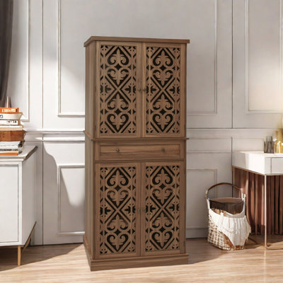 4-door Kitchen Pantry With 1 Drawer, 4 Adjustable Shelves And Symmetrical Carving Pattern by Alcott Hill