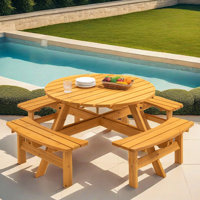 8-Person Wooden Picnic Table With 4 Built-In Benches by Latitude Run