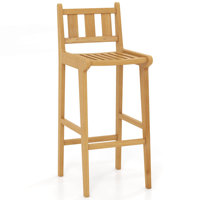 30" Teak Wood Bar Stool With Footrest & Backrest Wooden Bar Height Chair by Gracie Oaks