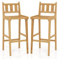 30" Teak Wood Bar Stool With Footrest & Backrest Wooden Bar Height Chair by Gracie Oaks