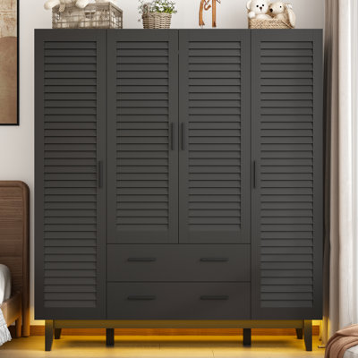 4 Door 71" Armoire Wardrobe With LED Lights, Hanging Rod, Drawers, And Shelves by Ivy Bronx