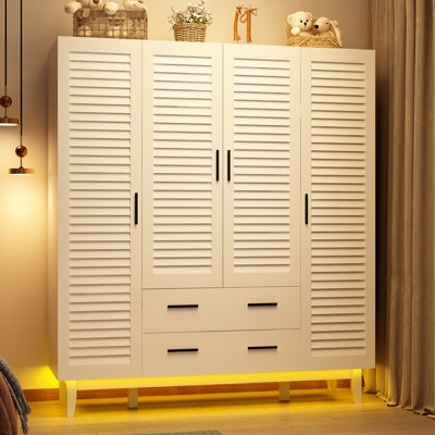 4 Door 71" Armoire Wardrobe With LED Lights, Hanging Rod, Drawers, And Shelves by Ivy Bronx