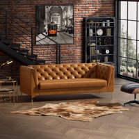 Faux Leather Chesterfield Upholstered Sofa with Metal Legs