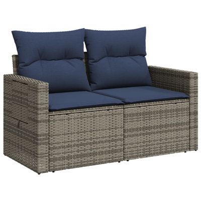 Ebern Designs Patio Sofa With Cushions 2-Seater Black Poly Rattan by Ebern Designs